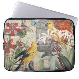 Funda Para Portátil Botánico Vintage Pájaro Naturaleza Tropical Antigu