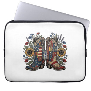 Funda Para Portátil Botas de vaquero patrióticas camisa floral de gira