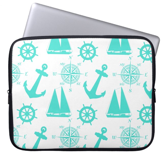 Funda Para Portátil Bote costero azul turquesa (Frente)