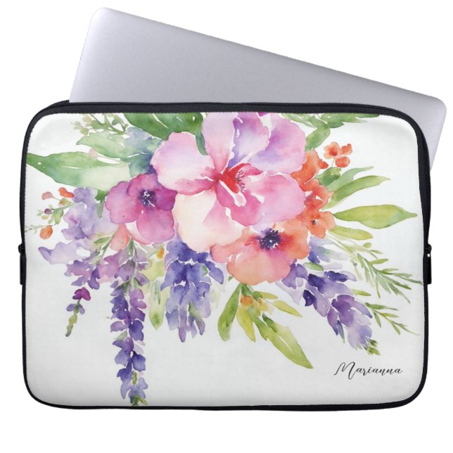 Funda Para Portátil Bouquet acuarela (Frente)
