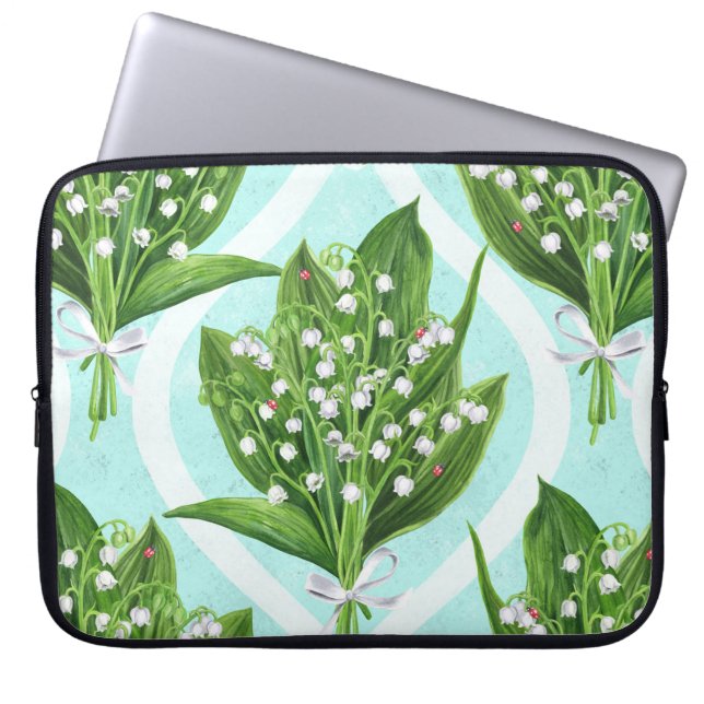 Funda Para Portátil Bouquet de lirio del valle flores en azul (Frente)