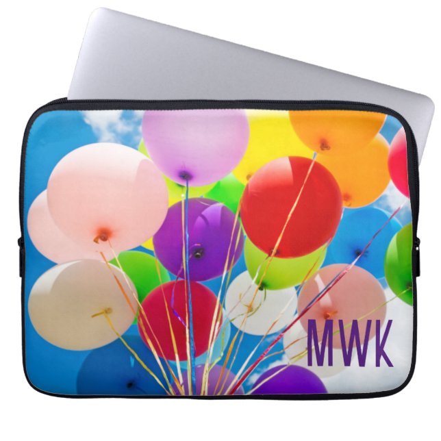 Funda Para Portátil Bright Balloons Monogram iPad Sleeve (Frente)
