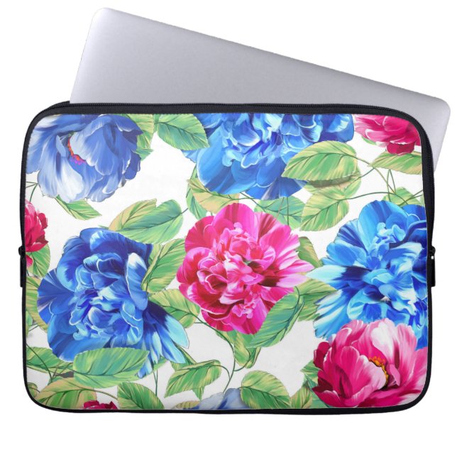 Funda Para Portátil Bright Pink and Blue Floral Pretty Pattern (Frente)
