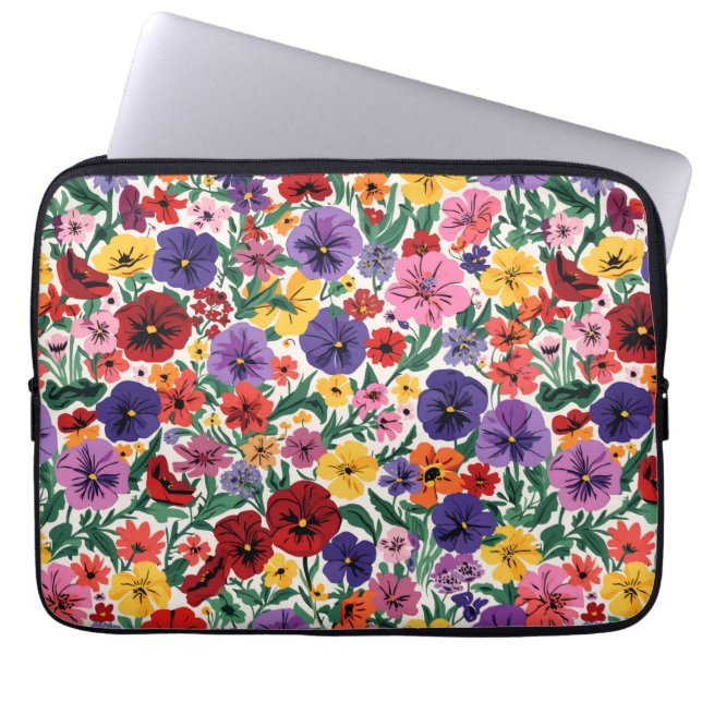 Funda Para Portátil Bright Spring Pansies Floral Garden Pattern (Frente)