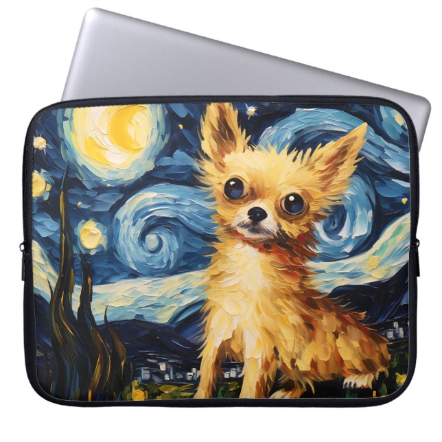 FUNDA PARA PORTÁTIL BRIGHT STARRRY NOCHE CON PERRO CHIHUAHUA (Frente)