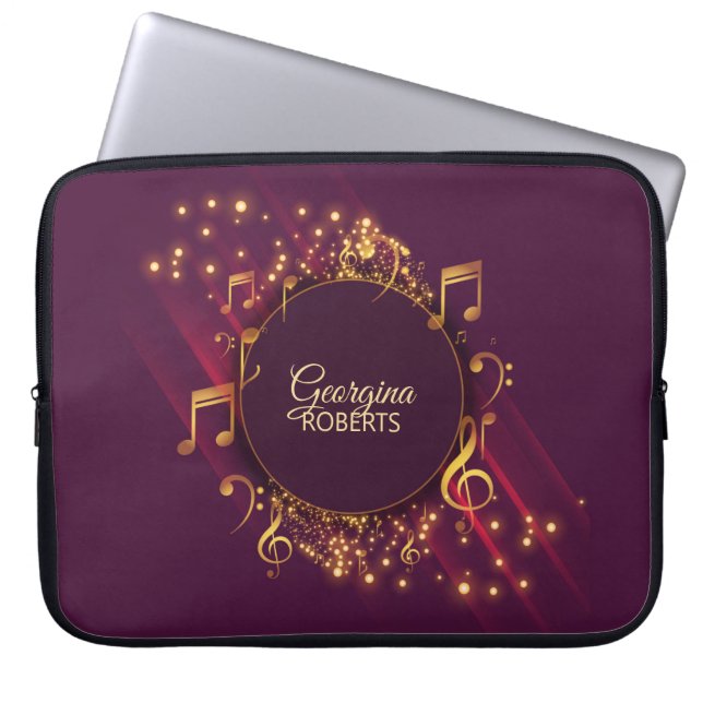 Funda Para Portátil Brillantes notas musicales y nombres personalizado (Frente)