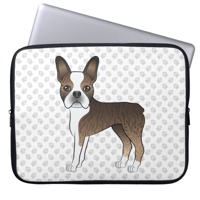 Funda Para Portátil Brindle Boston Terrier Cute Cartog Perro & Paws (Frente)