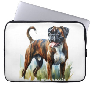 Funda Para Portátil Brindle Boxer presentado en acuarela
