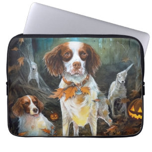 Funda Para Portátil Brittany Spaniel de Halloween con Calabazas Espelu