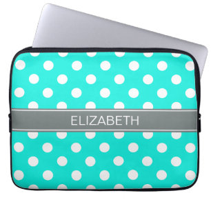 Funda Para Portátil Brt Aqua Whats Polka Dots #2 Monograma de Gris Car