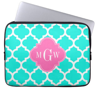 Funda Para Portátil Brt Aqua Wht Moroccan #5 HotPink2 Monograma inicia