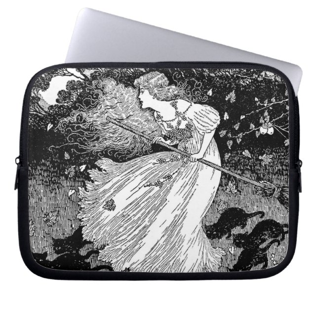 Funda Para Portátil Bruja con gatos (Frente)