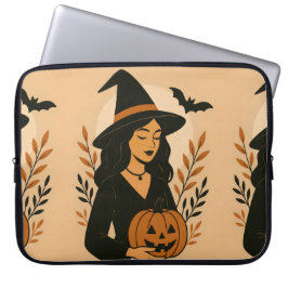 Funda Para Portátil Bruja otoñal con calabaza | Halloween vintage