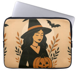 Funda Para Portátil Bruja otoñal con calabaza | Halloween vintage