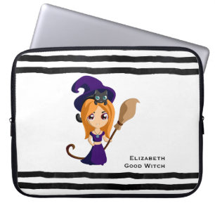 Funda Para Portátil Bruja suave en Halloween Gorra morado