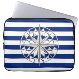 Funda Para Portátil Brújula cromada en franjas náuticas