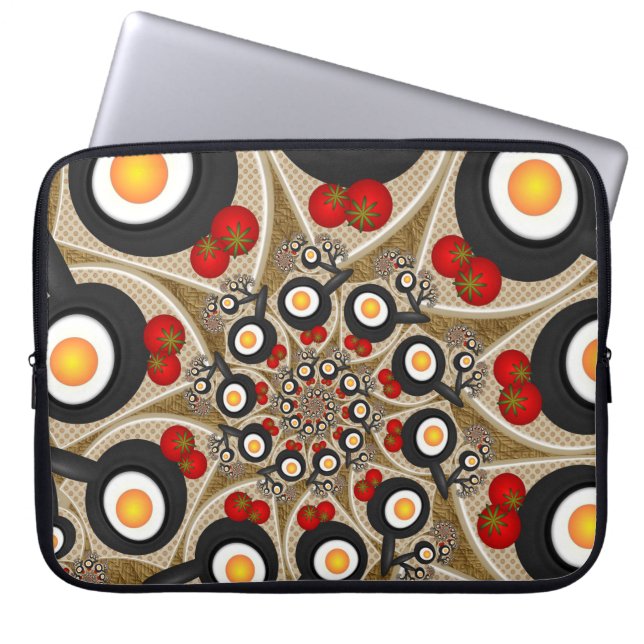 Funda Para Portátil Brunch Fractal Art Comida divertida, Tomates, Huev (Frente)