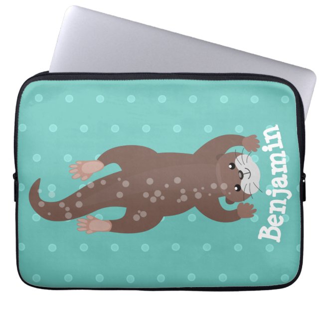 Funda Para Portátil Buceo con nutria en el ilustracion verde azulado p (Frente)