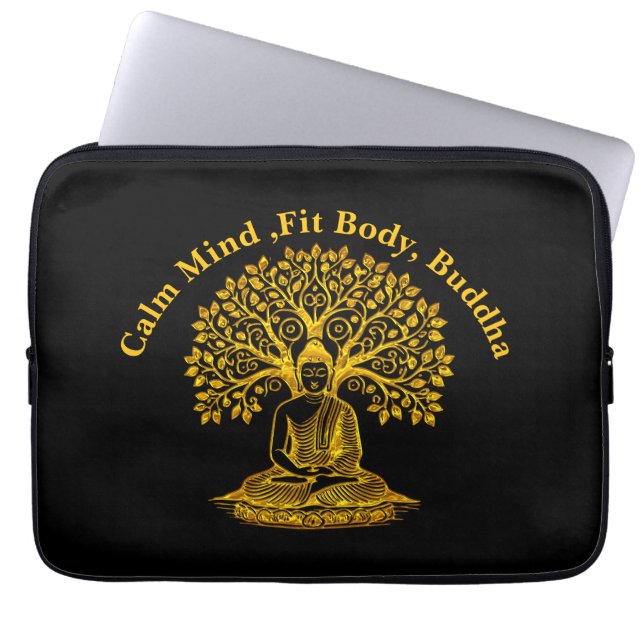 Funda Para Portátil Buda de oro bajo un árbol en meditación pacífica (Frente)