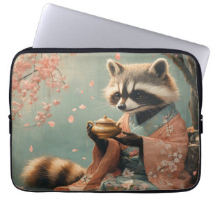 Funda Para Portátil Buda del mapache: Té pacífico bajo árbol de cerezo