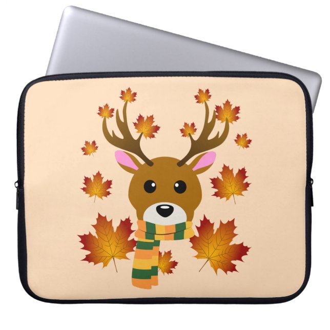 Funda Para Portátil Bufanda de otoño ciervo hojas de arce (Frente)