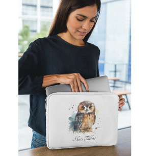 Funda Para Portátil Búho Adorable en Acuarela, personalizado