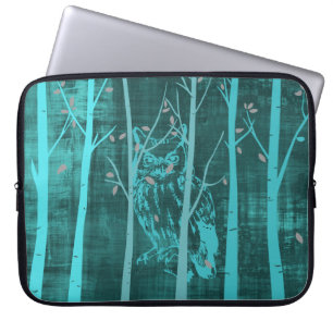 Funda Para Portátil Búho Bosque Azulado Grunge