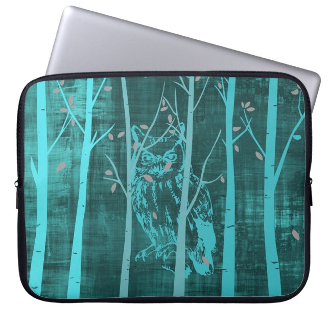 Funda Para Portátil Búho Bosque Azulado Grunge (Frente)