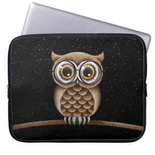 Funda Para Portátil Búho mullido lindo de Brown con los vidrios y las