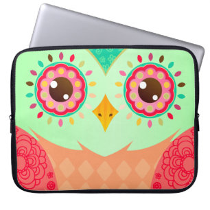 Funda Para Portátil Búho rojo y verde de Boho