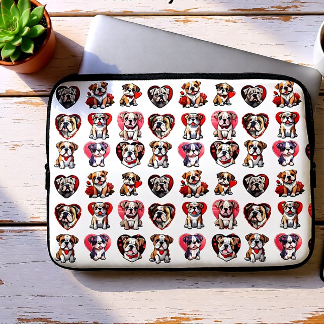 Funda Para Portátil Bulldog de San Valentín (Bulldog Love Cute Valentine Dog Pattern Laptop Sleeve)