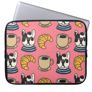 Funda Para Portátil Bulldog francés, café y croissant.