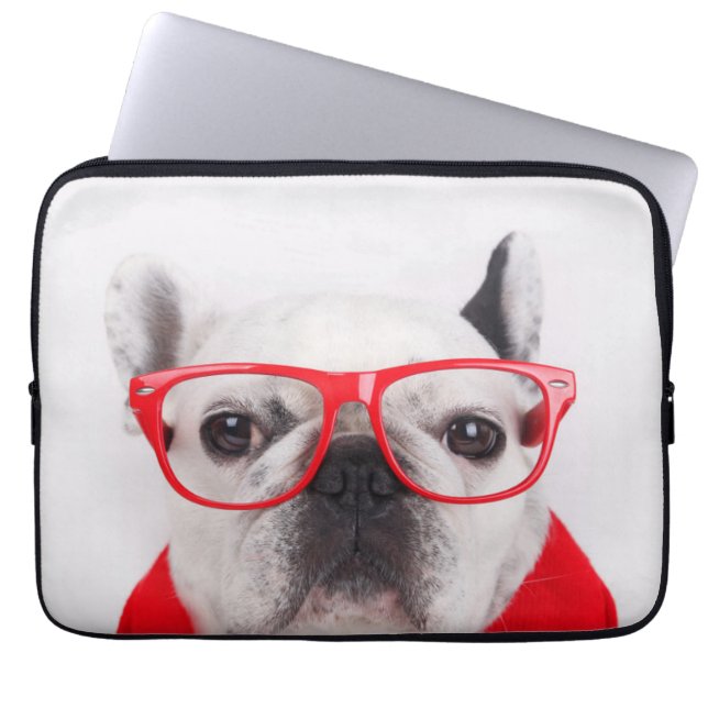 Funda Para Portátil Bulldog francés con gafas y camiseta (Frente)