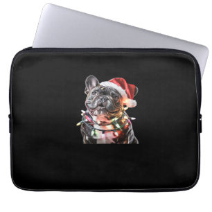 Funda Para Portátil Bulldog Francés con Gorro de Santa Envuelto en Luc