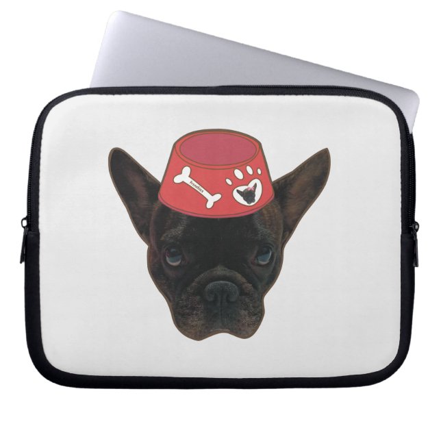 Funda Para Portátil Bulldog francés con Tazón Rojo (Frente)