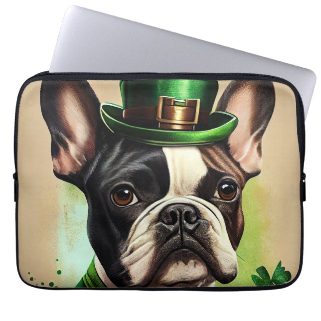 Funda Para Portátil Bulldog francés con vestido de San Patricio (Frente)