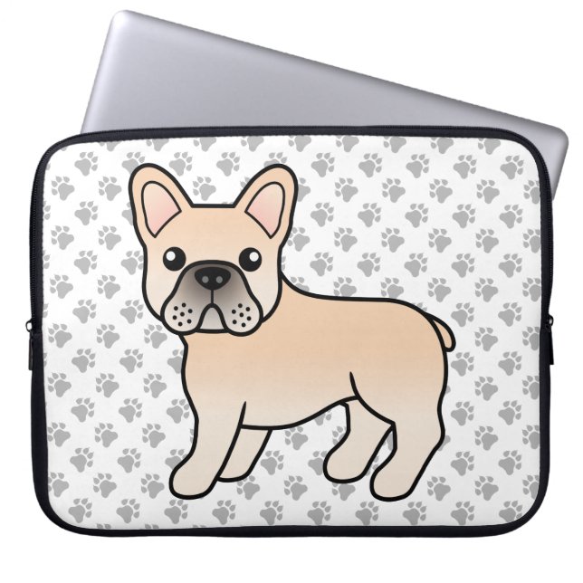Funda Para Portátil Bulldog francés crema adorable perro de caricatura (Frente)