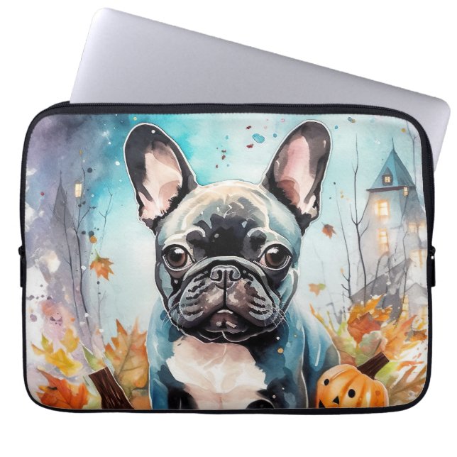 Funda Para Portátil Bulldog francés de Halloween con calabazas temeros (Frente)