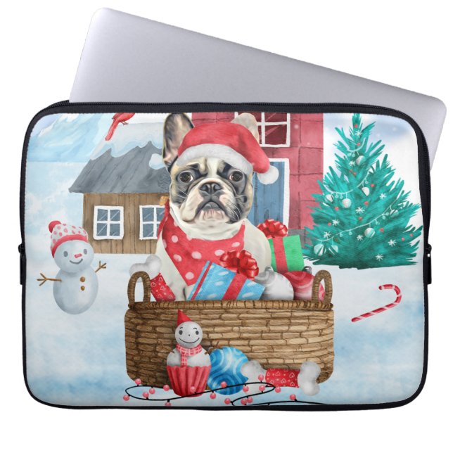 Funda Para Portátil Bulldog francés en casa de perros de Navidades de  (Frente)