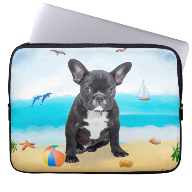 Funda Para Portátil Bulldog francés en la playa (Frente)