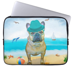Funda Para Portátil Bulldog francés en la playa