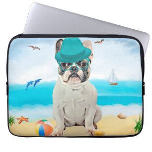 Funda Para Portátil Bulldog francés en la playa
