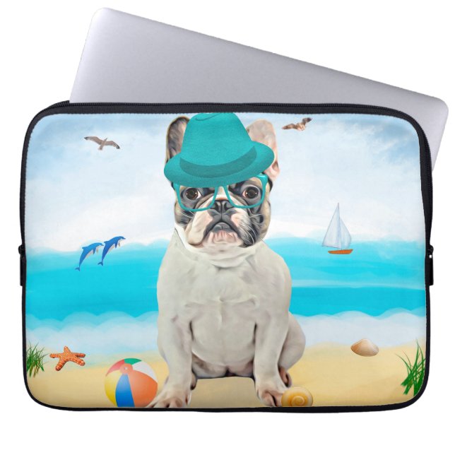 Funda Para Portátil Bulldog francés en la playa (Frente)