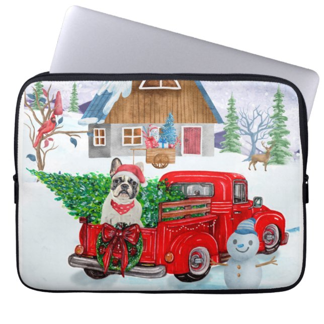 Funda Para Portátil Bulldog Francés En Nieve De Camión De Entrega De N (Frente)