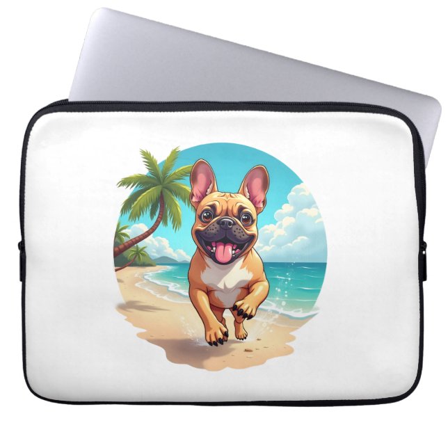 Funda Para Portátil Bulldog francés en una playa (Frente)