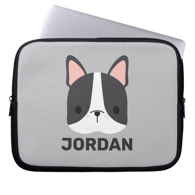 Funda Para Portátil Bulldog francés lindo con nombre personalizado (Frente)
