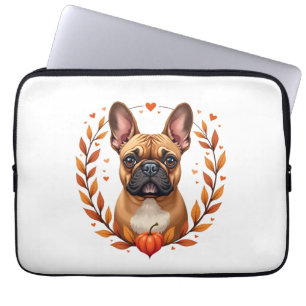 Funda Para Portátil Bulldog Francés Vintage con Corona de Hojas de Oto