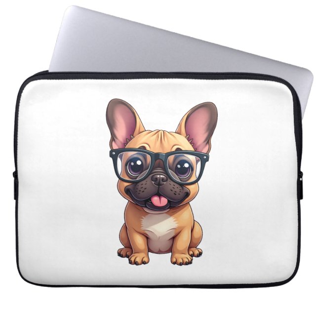 Funda Para Portátil Bulldog francés vistiendo gafas (Frente)