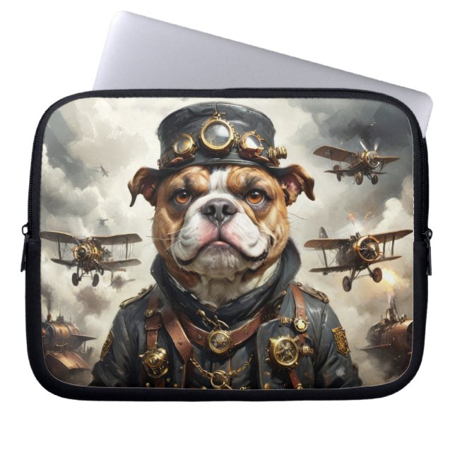 Funda Para Portátil Bulldog Inglés aviador Steampunk (Frente)