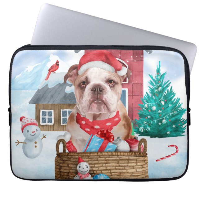 Funda Para Portátil Bulldog inglés en casa de perros de Navidades de n (Frente)